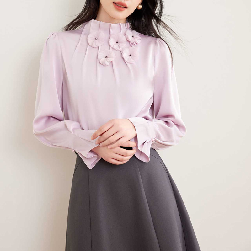 法式復古春秋溫柔荷葉邊奶油襯衫