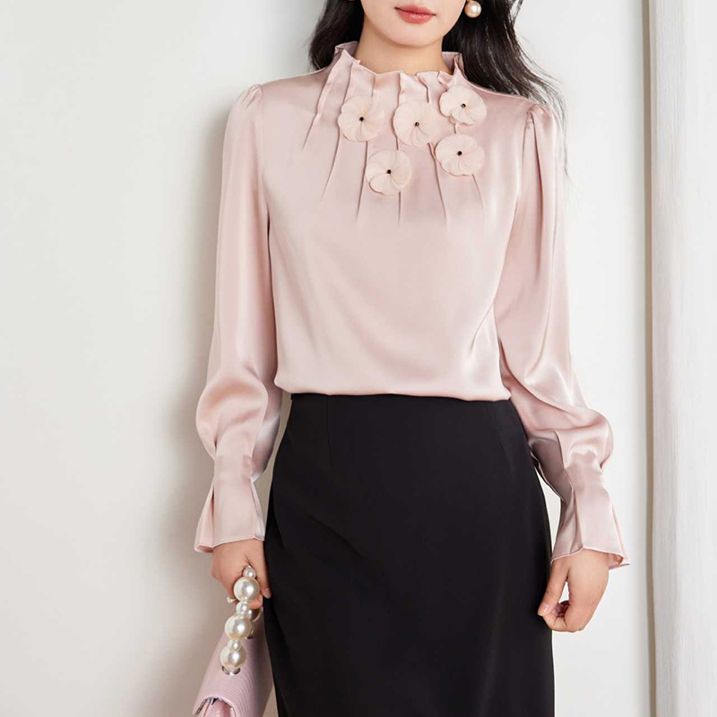 法式復古春秋溫柔荷葉邊奶油襯衫