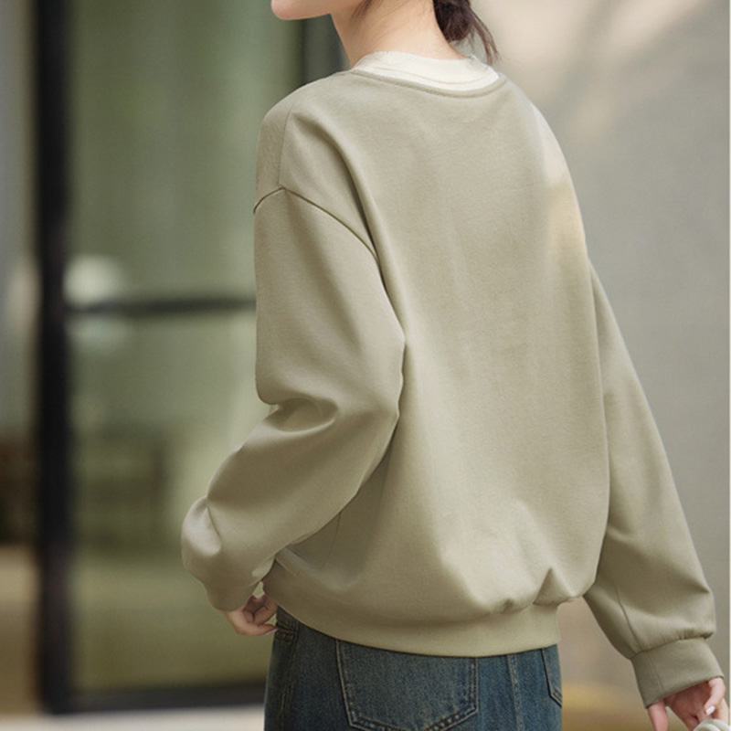 春季設計感簡約撞色假兩件衛衣