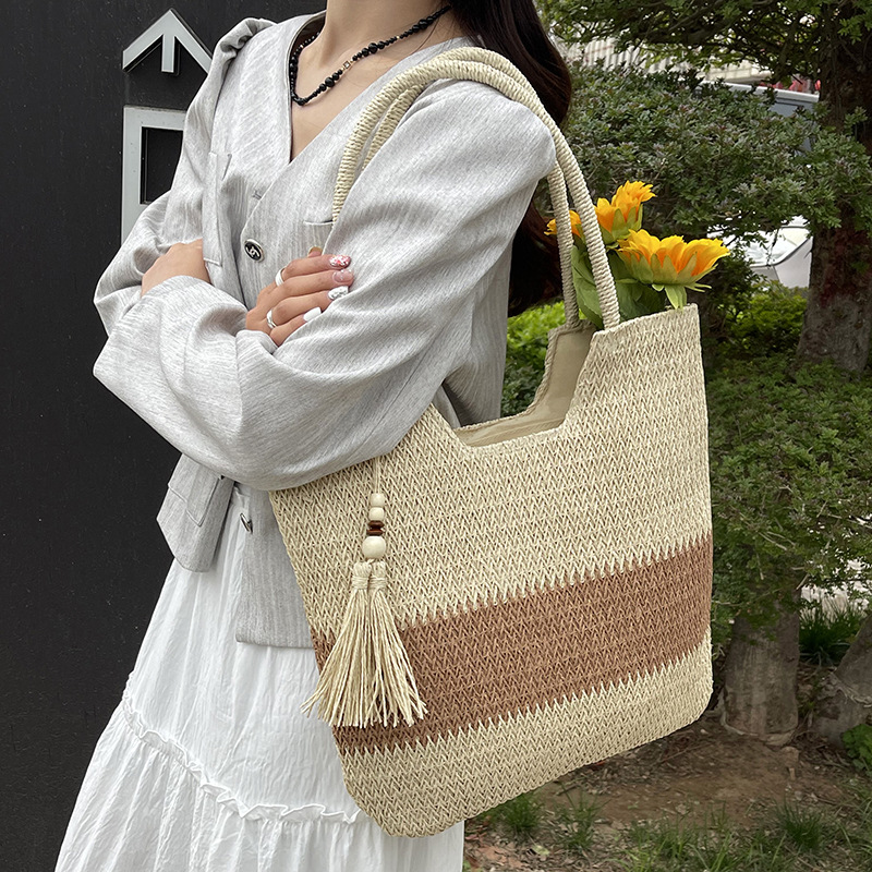 春夏百搭大容量草編海邊旅游托特包