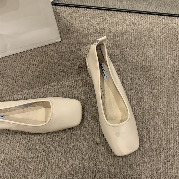 春夏新款簡約通勤百搭方頭淺口粗跟氣質單鞋