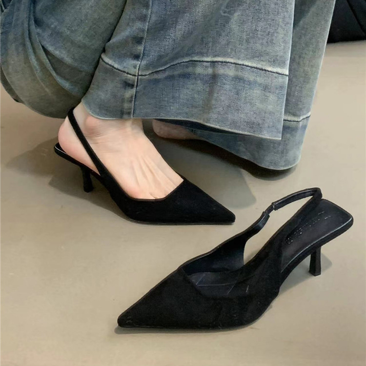 法式小眾氣質名媛絨面尖頭高跟鞋