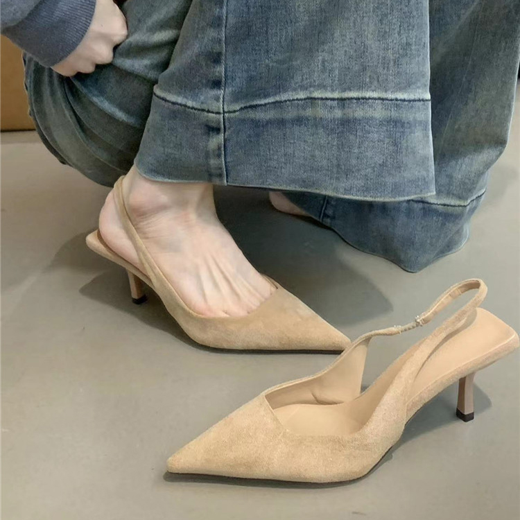 法式小眾氣質名媛絨面尖頭高跟鞋