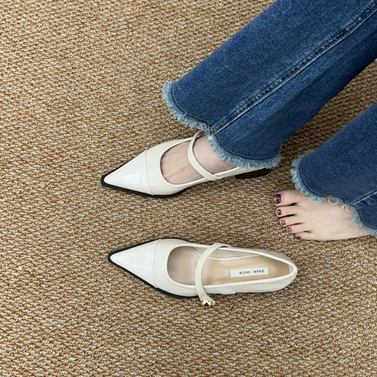 法式黑色粗跟瑪莉珍鞋尖頭淺口通勤單鞋