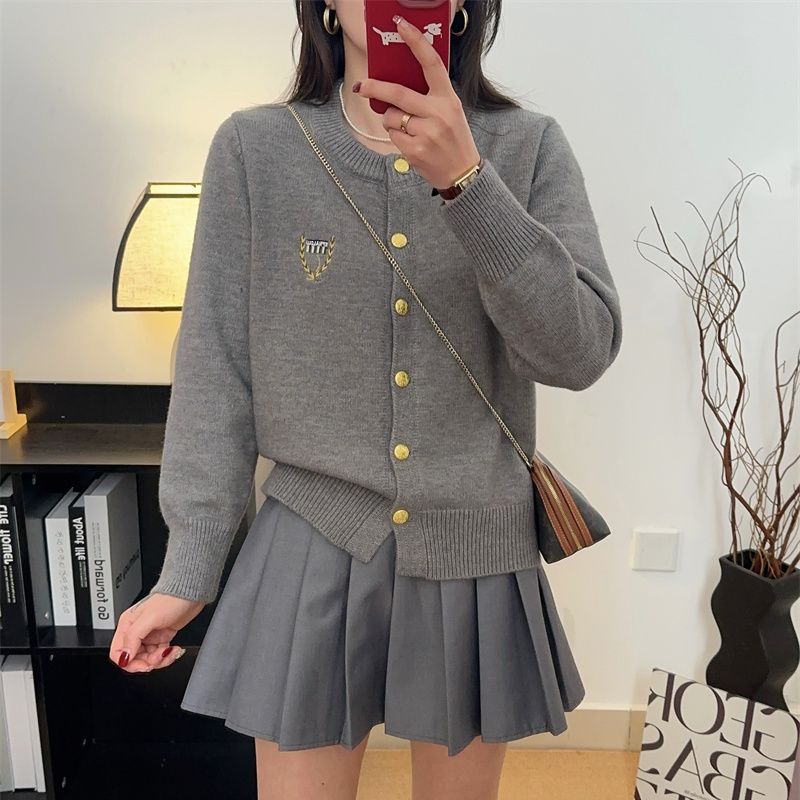 韓系休閑通勤日常寬鬆刺繡羊毛針織衫