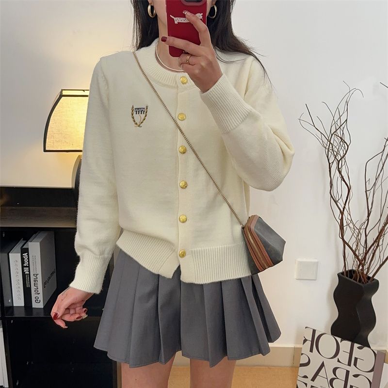 韓系休閑通勤日常寬鬆刺繡羊毛針織衫