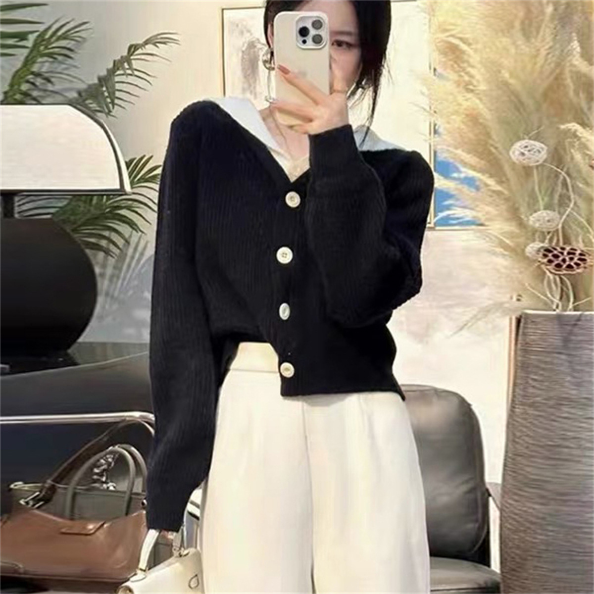 韓系甜美拼接假兩件連帽針織開襟衫