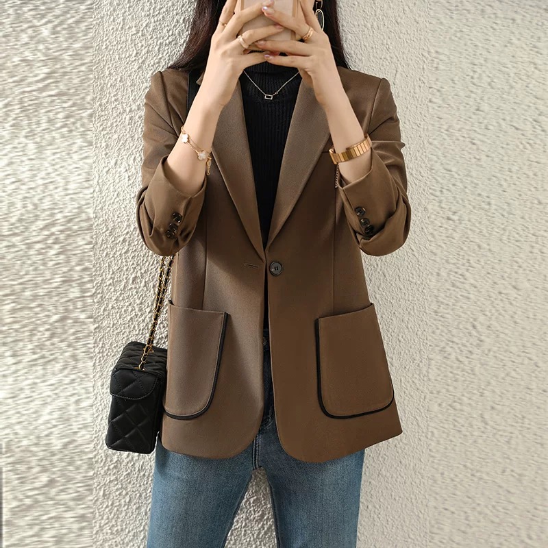 春秋新款小西裝外套高級設計感中長休閒西服