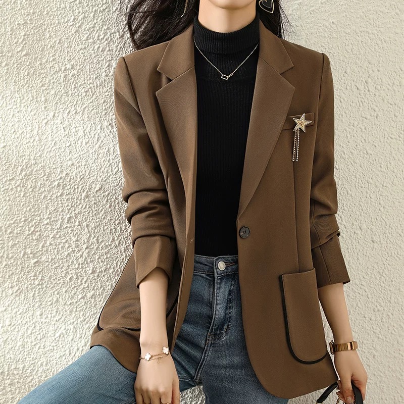 春秋新款小西裝外套高級設計感中長休閒西服