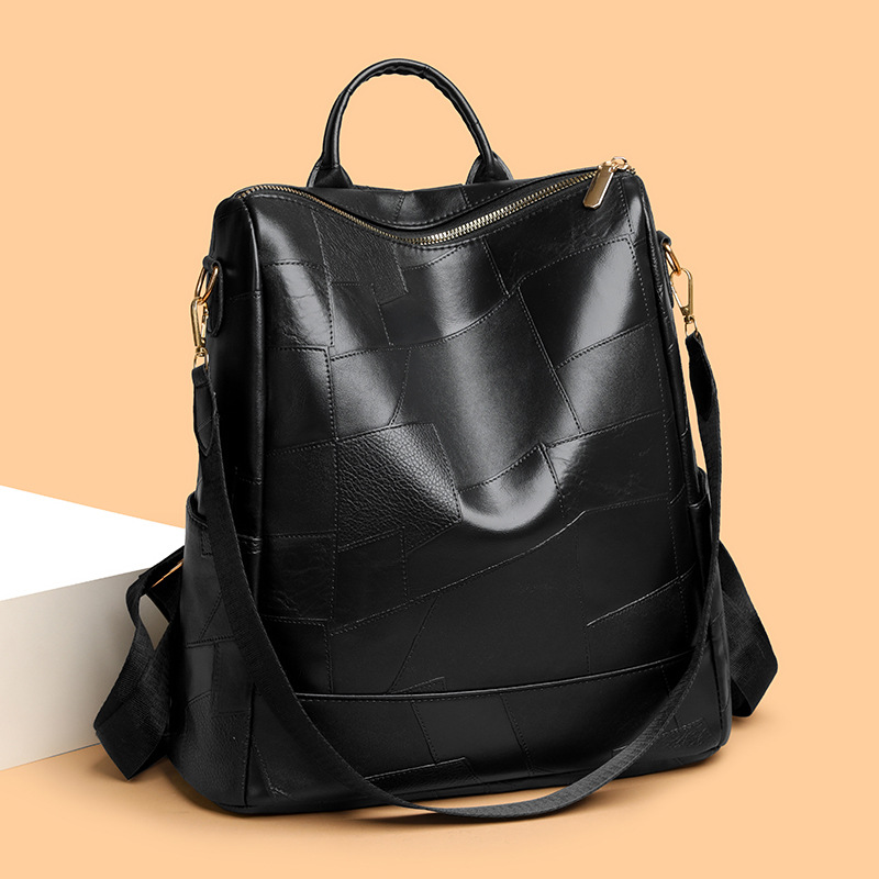 小眾拼接設計休閒多功能通勤大容量雙肩包