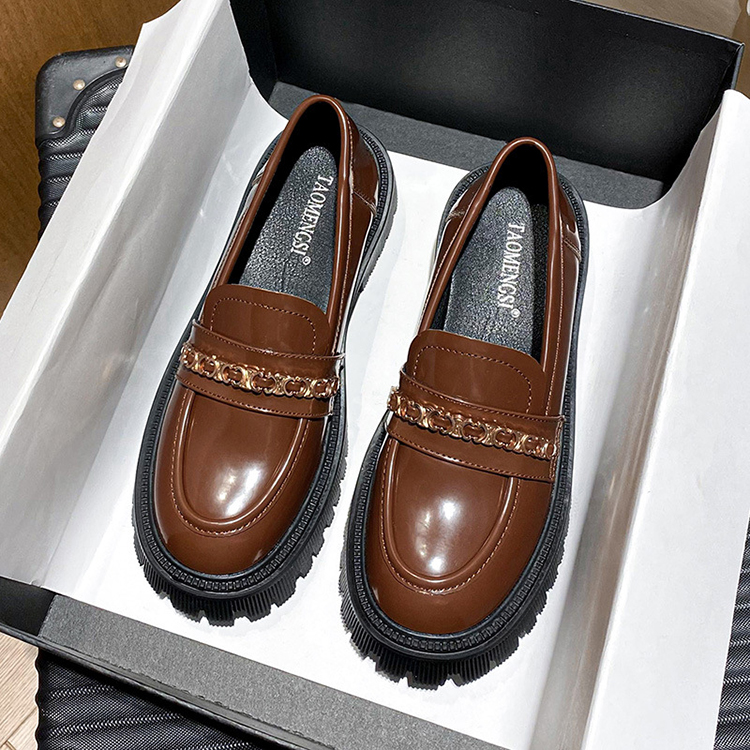 貴氣鏈百搭圓頭厚底增高一腳蹬樂福鞋