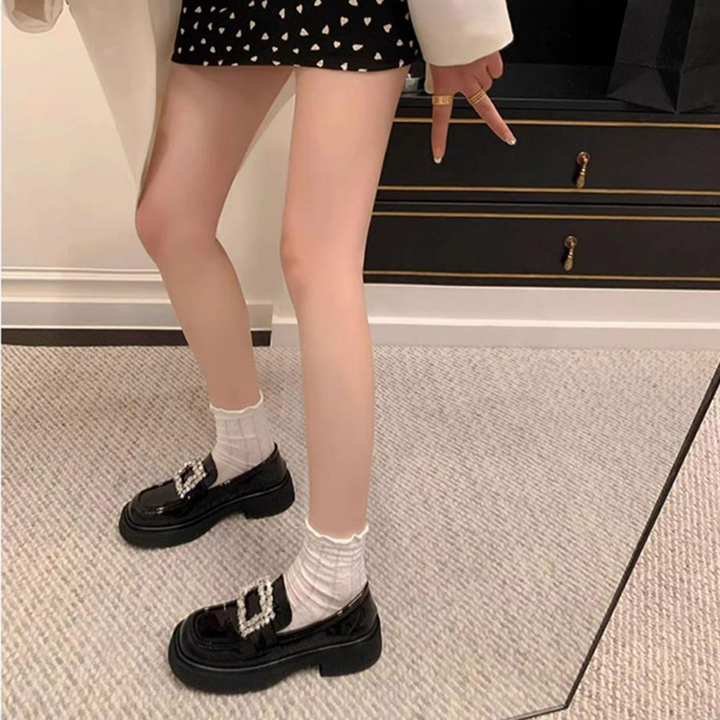 春季新款厚底粗跟黑色一腳蹬瑪莉珍鞋單鞋樂福鞋