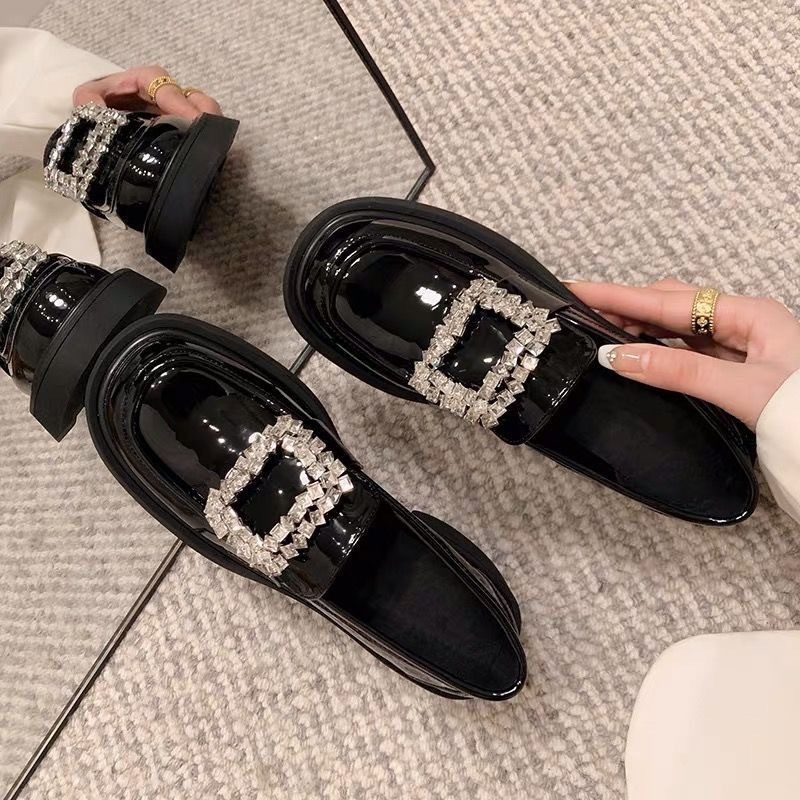 春季新款厚底粗跟黑色一腳蹬瑪莉珍鞋單鞋樂福鞋