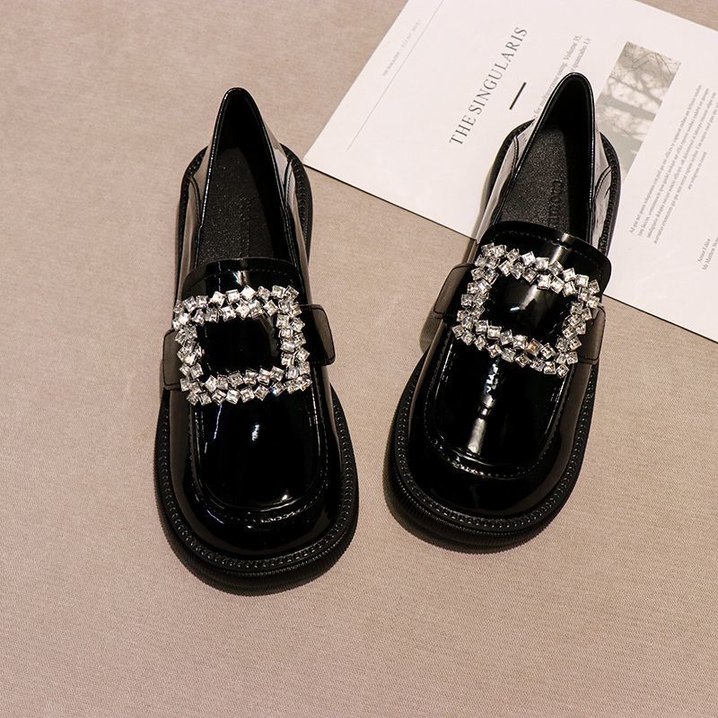 春季新款厚底粗跟黑色一腳蹬瑪莉珍鞋單鞋樂福鞋