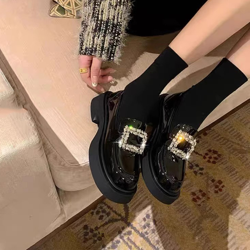 春季新款厚底粗跟黑色一腳蹬瑪莉珍鞋單鞋樂福鞋