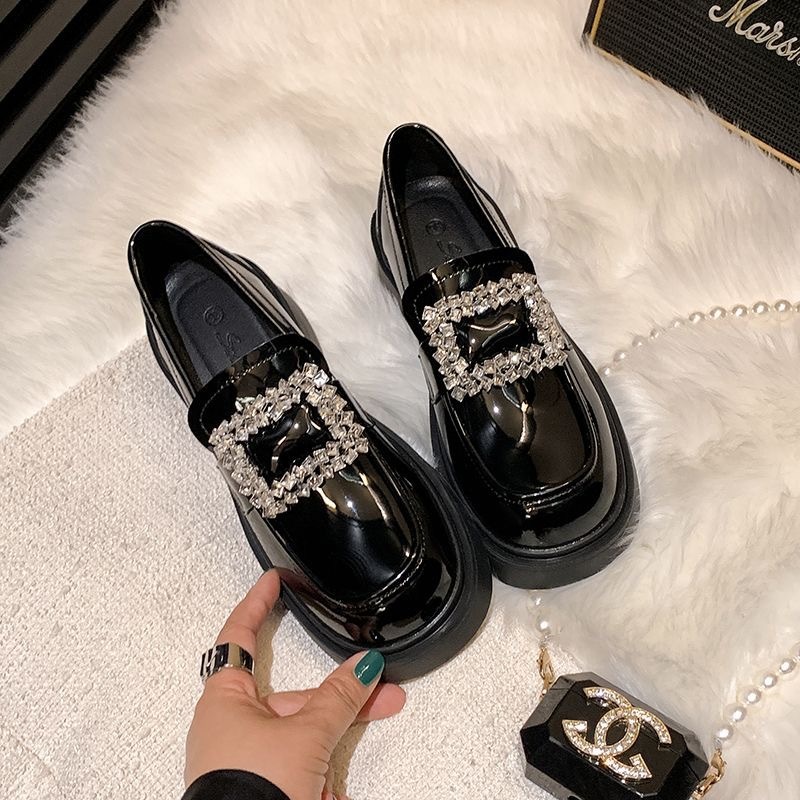 春季新款厚底粗跟黑色一腳蹬瑪莉珍鞋單鞋樂福鞋