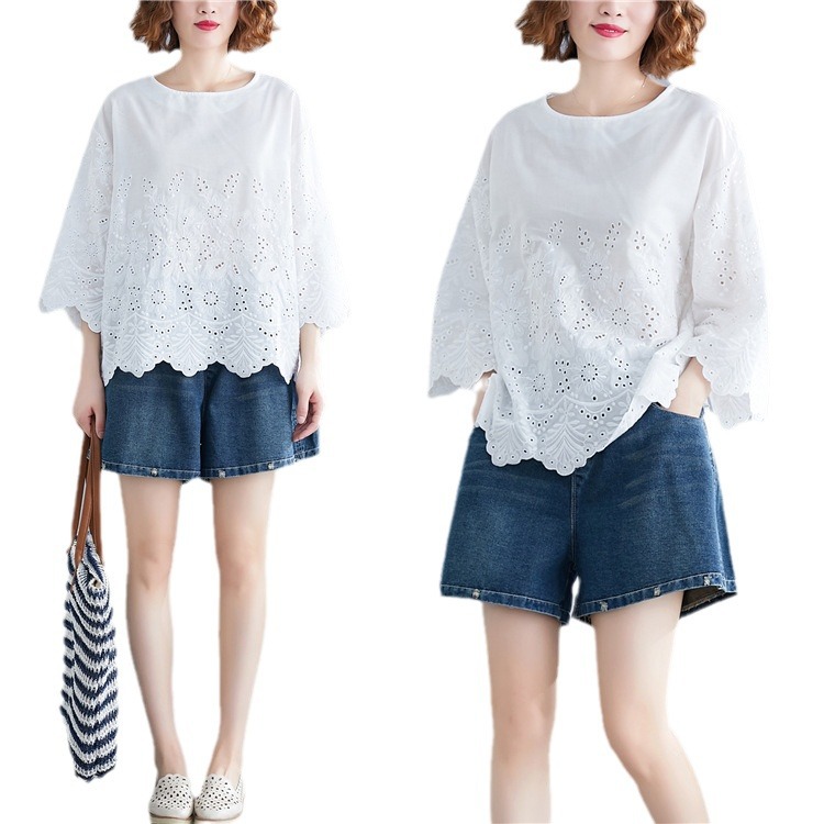 日系文藝復古小清新鉤花鏤空襯衫短袖