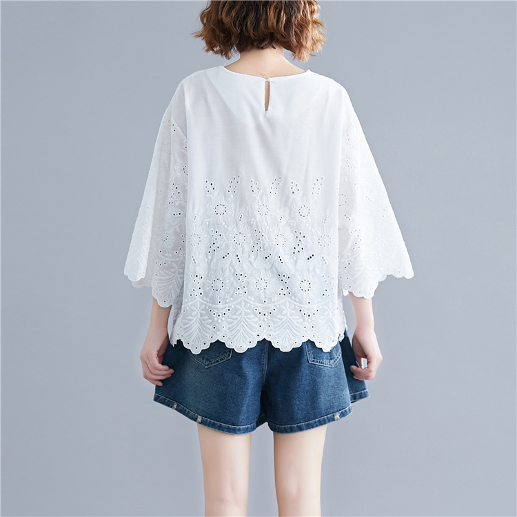 日系文藝復古小清新鉤花鏤空襯衫短袖
