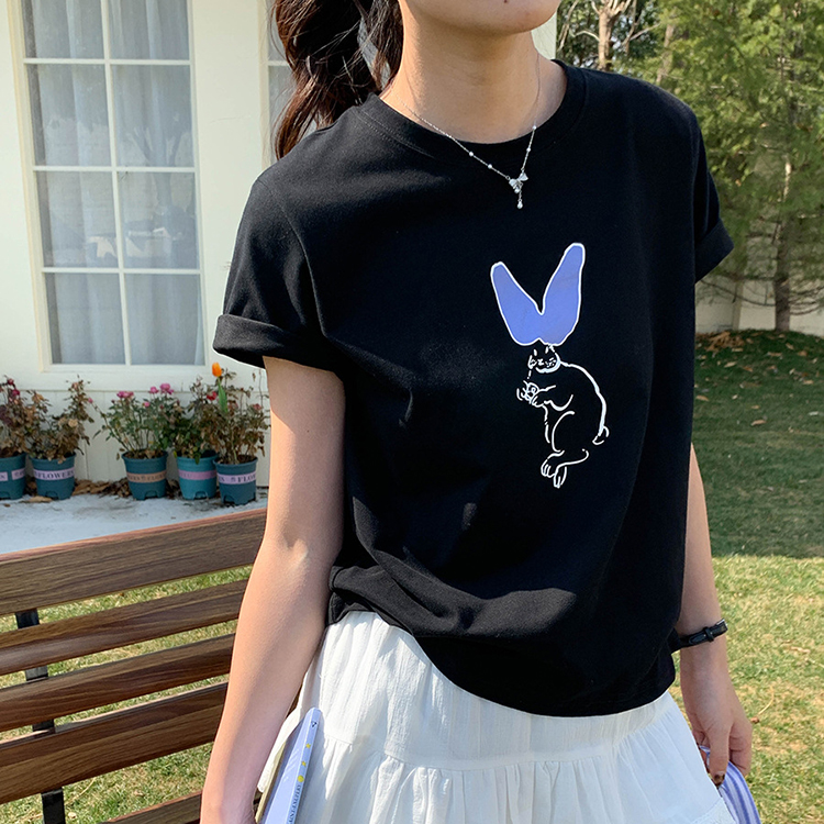 減齡兔子印花百搭圓領短袖T卹