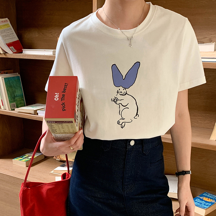 減齡兔子印花百搭圓領短袖T卹