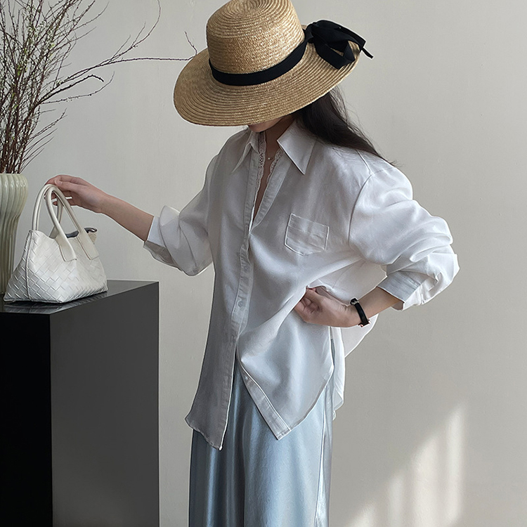 法式V領高級鬆弛感蕾絲拼接翻領襯衫