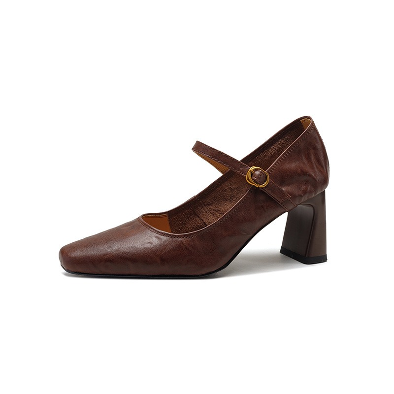 法式復古粗跟一字帶瑪麗珍單鞋