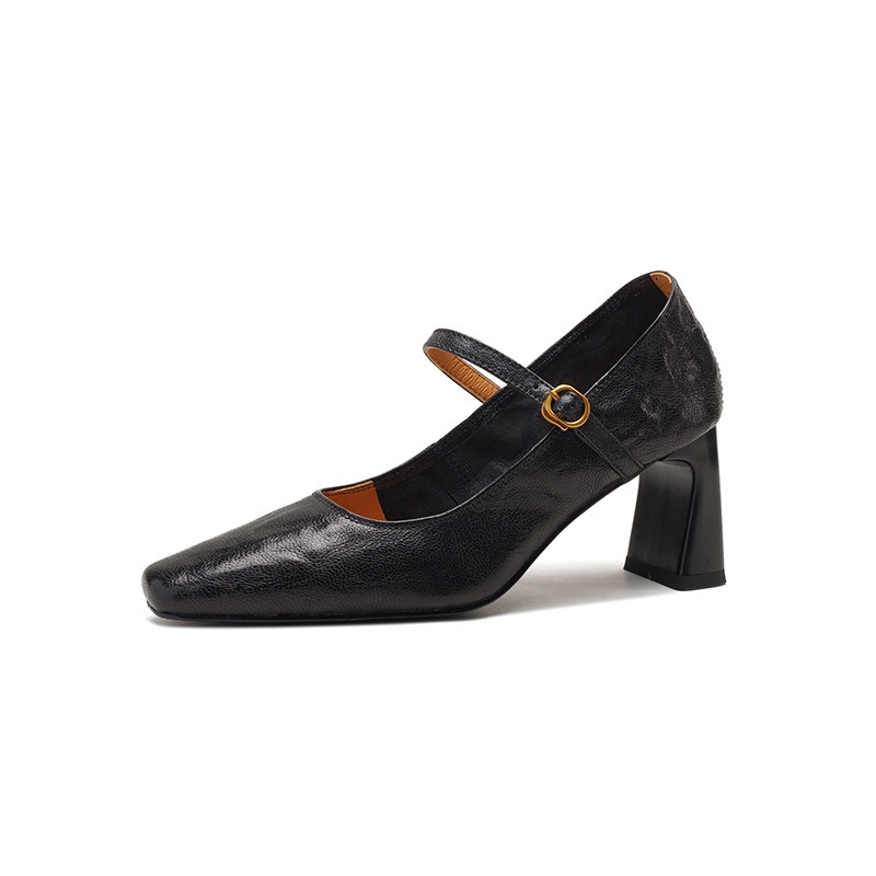 法式復古粗跟一字帶瑪麗珍單鞋