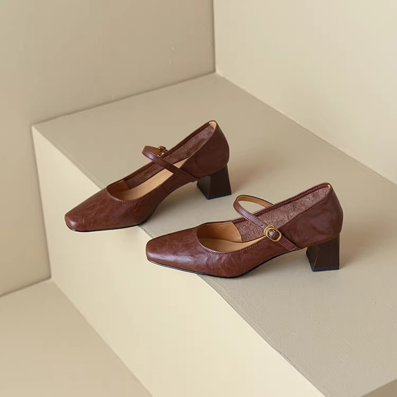 法式復古粗跟一字帶瑪麗珍單鞋