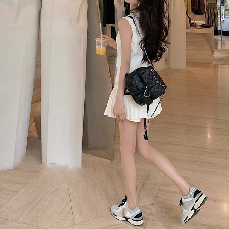 學院風兩件套裝裙小香風馬甲+時尚百褶短裙