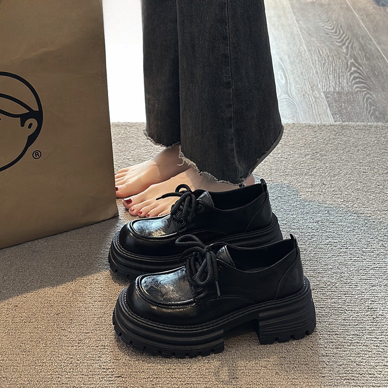 春季新款英倫風繫帶一腳蹬鬆糕樂福鞋