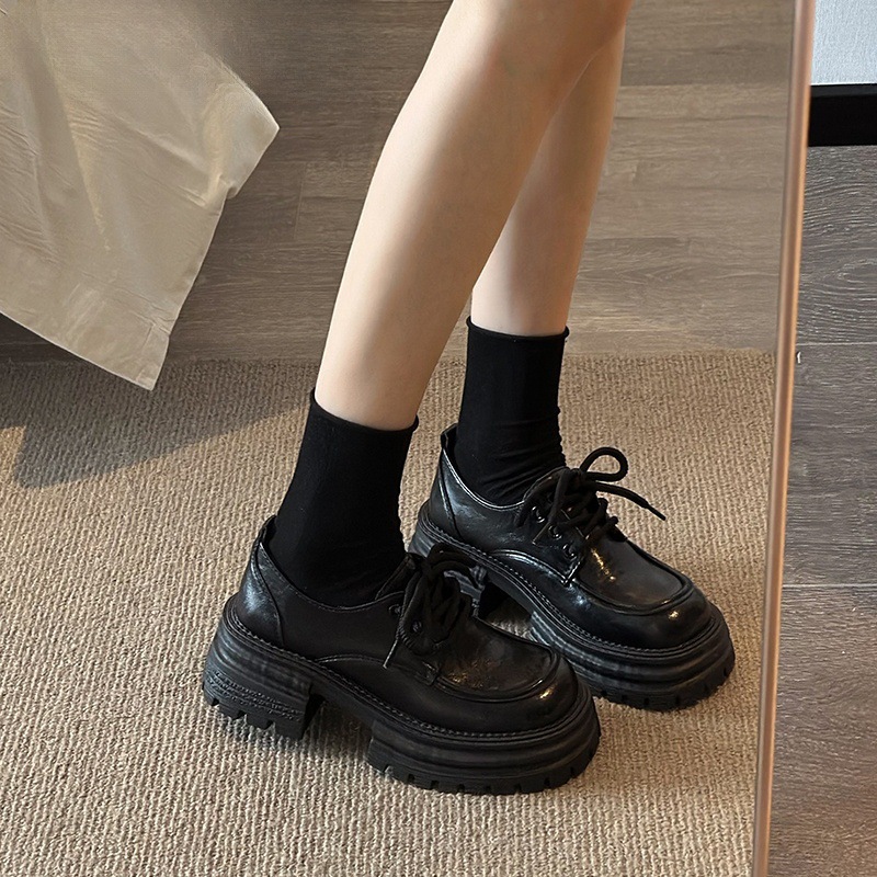 春季新款英倫風繫帶一腳蹬鬆糕樂福鞋