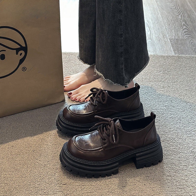 春季新款英倫風繫帶一腳蹬鬆糕樂福鞋