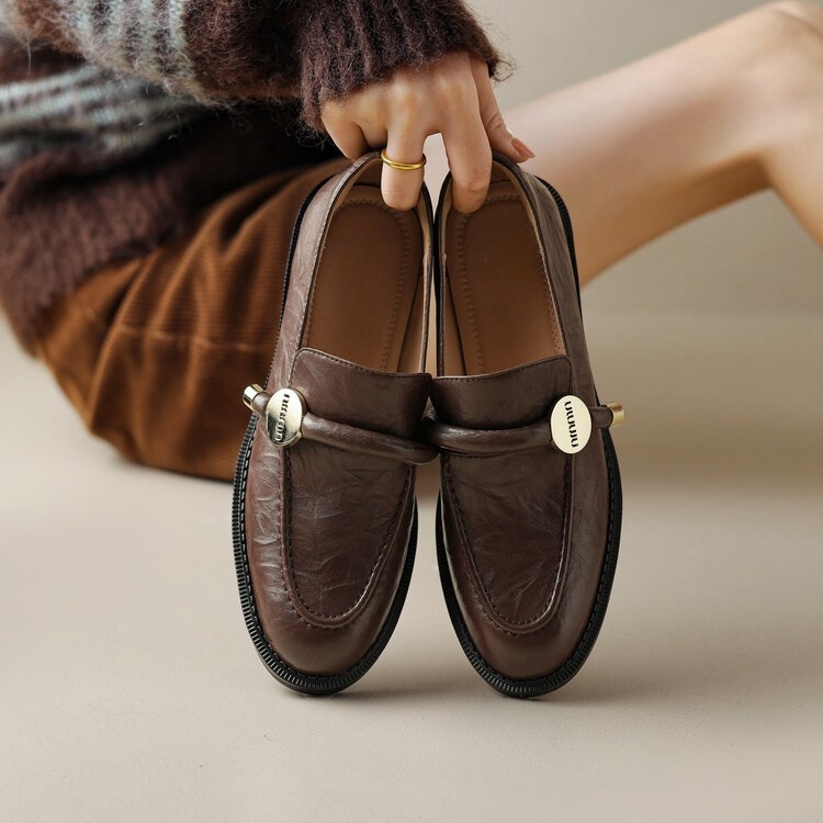 法式粗跟通勤百搭軟底樂福鞋