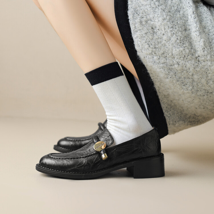 法式粗跟通勤百搭軟底樂福鞋