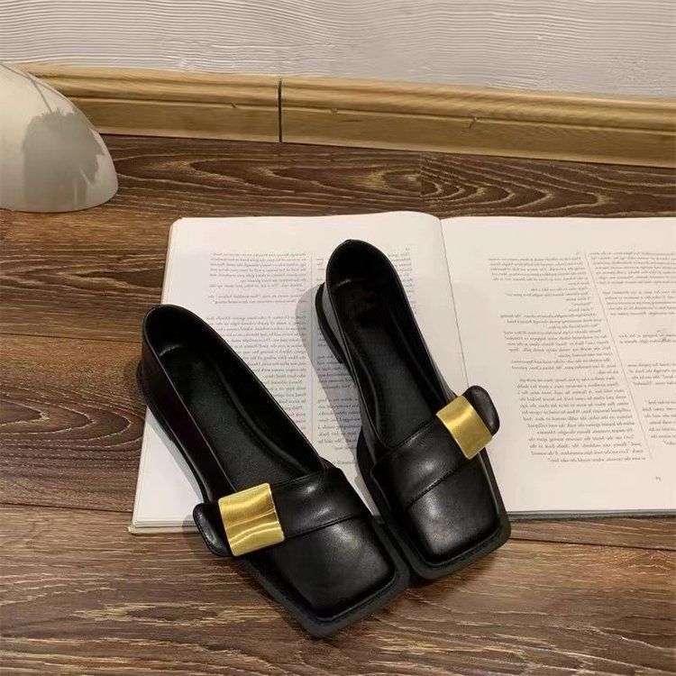 法式設計感復古小眾方頭軟底舒適小香風一腳蹬皮鞋