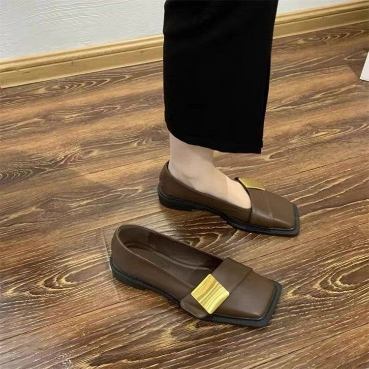 法式設計感復古小眾方頭軟底舒適小香風一腳蹬皮鞋