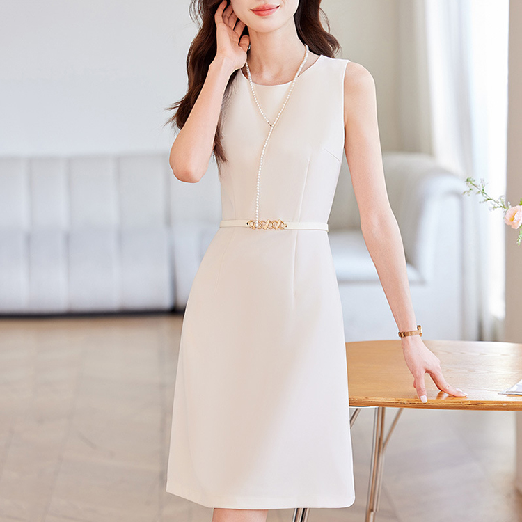 通勤基本款氣質時尚收腰女神範無袖連身裙