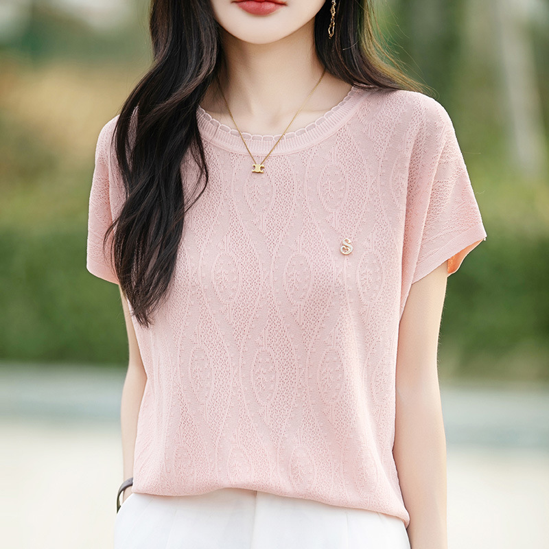夏季薄款休閒顯瘦透氣針織短袖