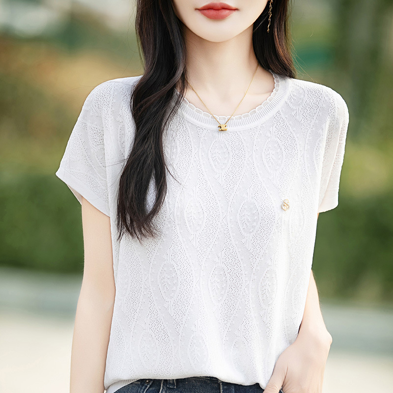 夏季薄款休閒顯瘦透氣針織短袖