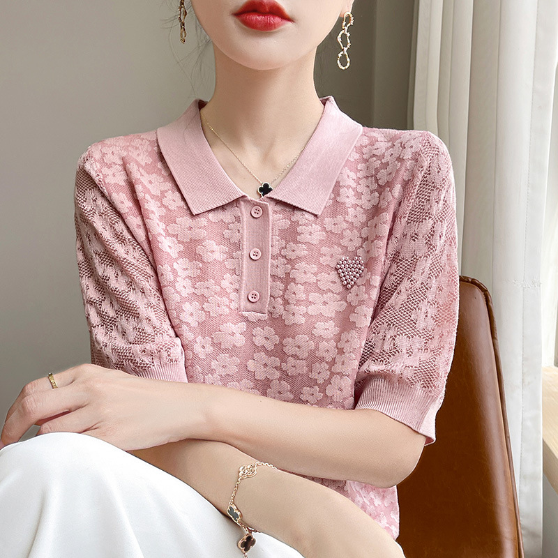 小眾設計感減齡洋氣POLO領針織短袖t卹