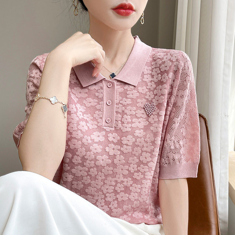 小眾設計感減齡洋氣POLO領針織短袖t卹