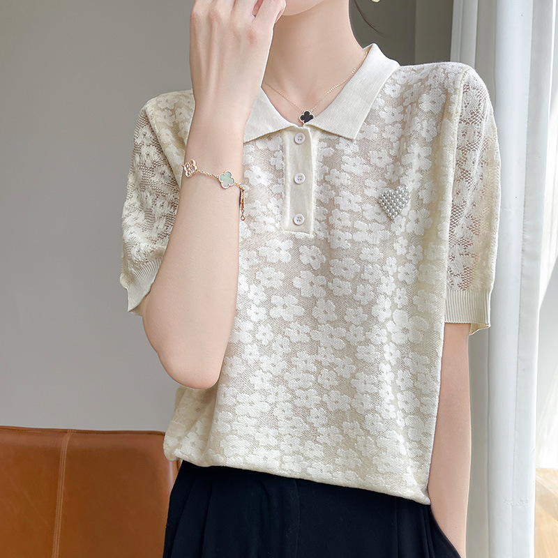 小眾設計感減齡洋氣POLO領針織短袖t卹