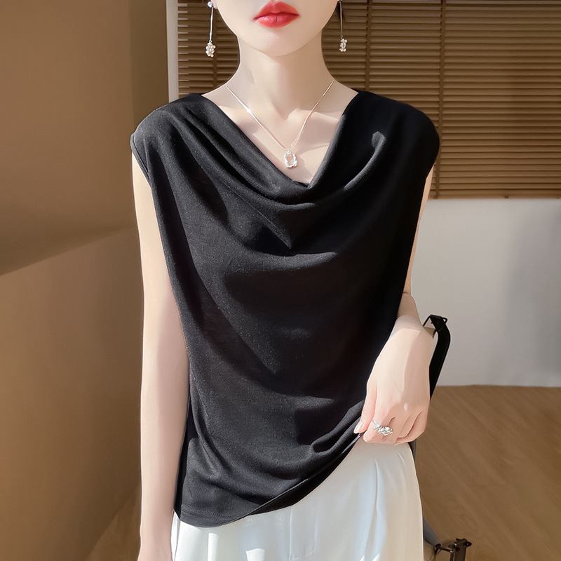 夏季亲肤褶皱打底衫新款荡领吊带背心