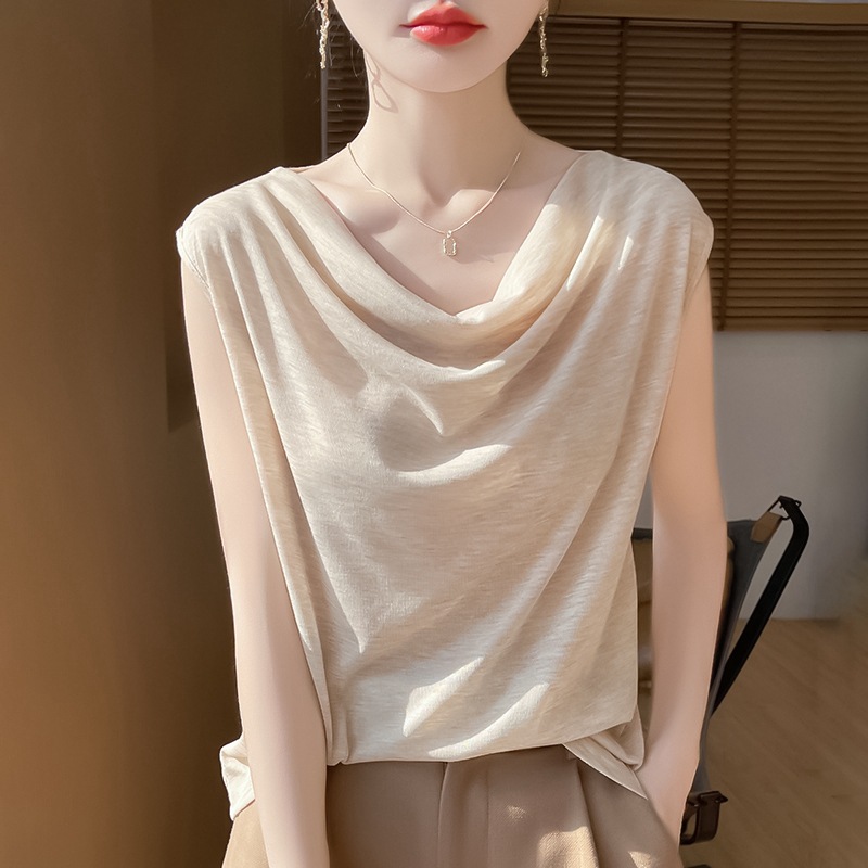 夏季亲肤褶皱打底衫新款荡领吊带背心