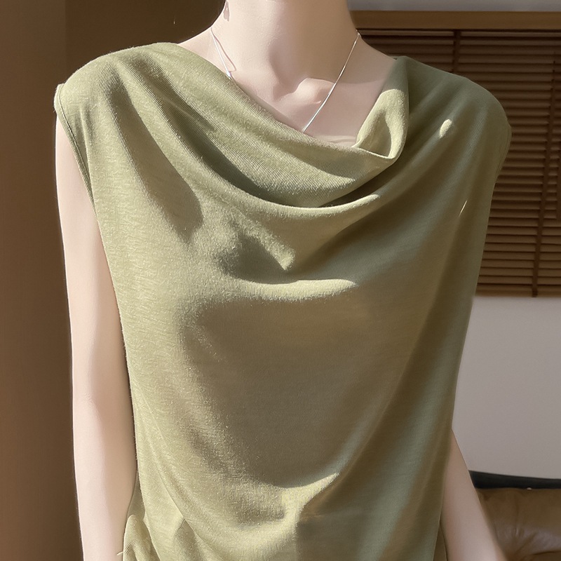 夏季亲肤褶皱打底衫新款荡领吊带背心