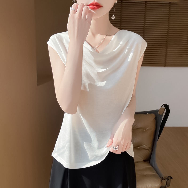 夏季亲肤褶皱打底衫新款荡领吊带背心