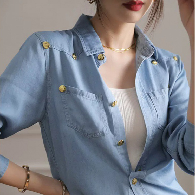 寬鬆休閒時尚復古設計感小眾長袖牛仔襯衫