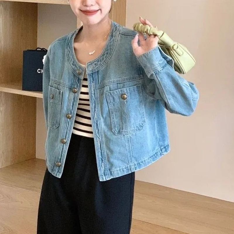 通勤百搭日常上衣小個子短版牛仔外套