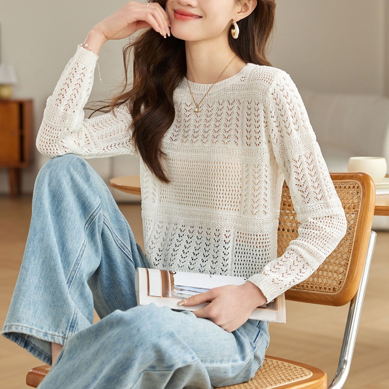 日常通勤溫柔短鏤空針織罩衫