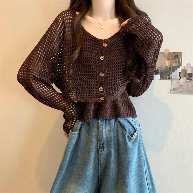 溫柔風鏤空針織開襟衫夏季薄款慵懶外搭罩衫